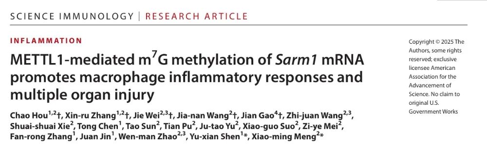 安徽医科大学,最新Science大子刊,炎症新靶点!